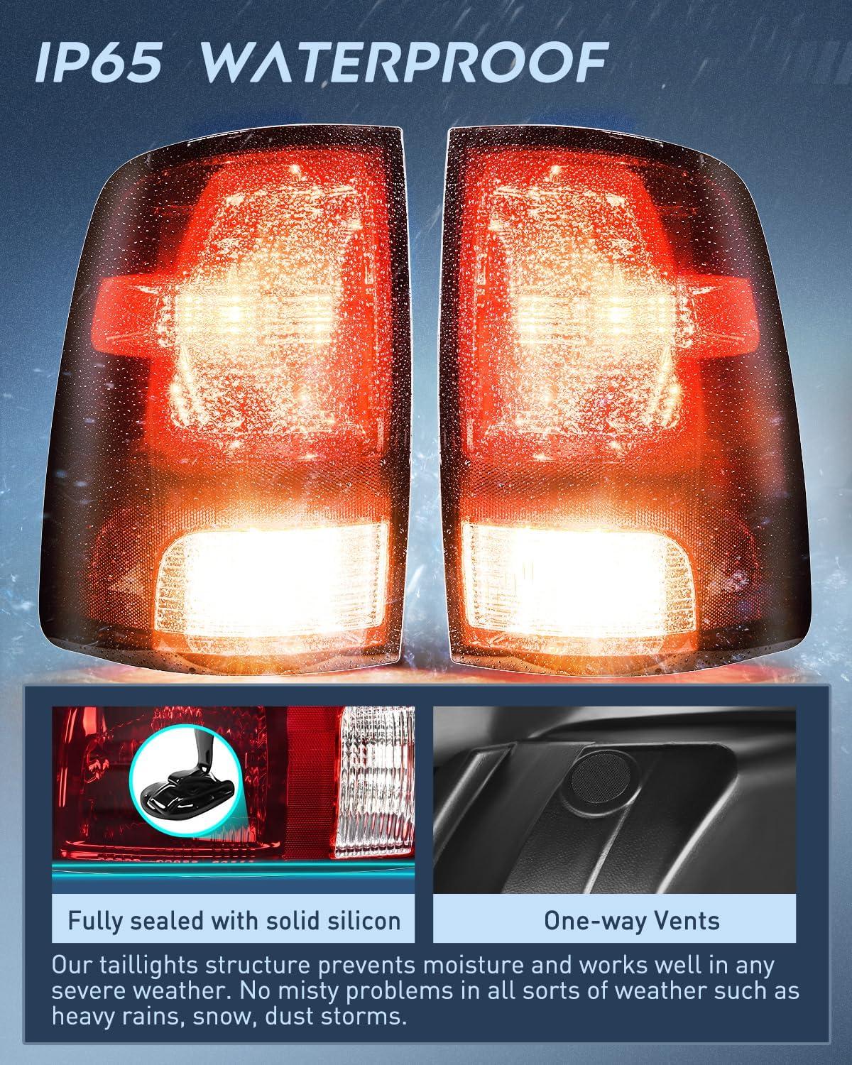 imageNilight Passenger Side Taillight Assembly for 2009 2010 2011 2012 2013 2014 2015 2016 2017 2018 Dodge Ram 1500 2500 3500 Rear Lamp Replacement OE Style wBulbs and Harness RightDark RedPair of Driver and Passenger Side