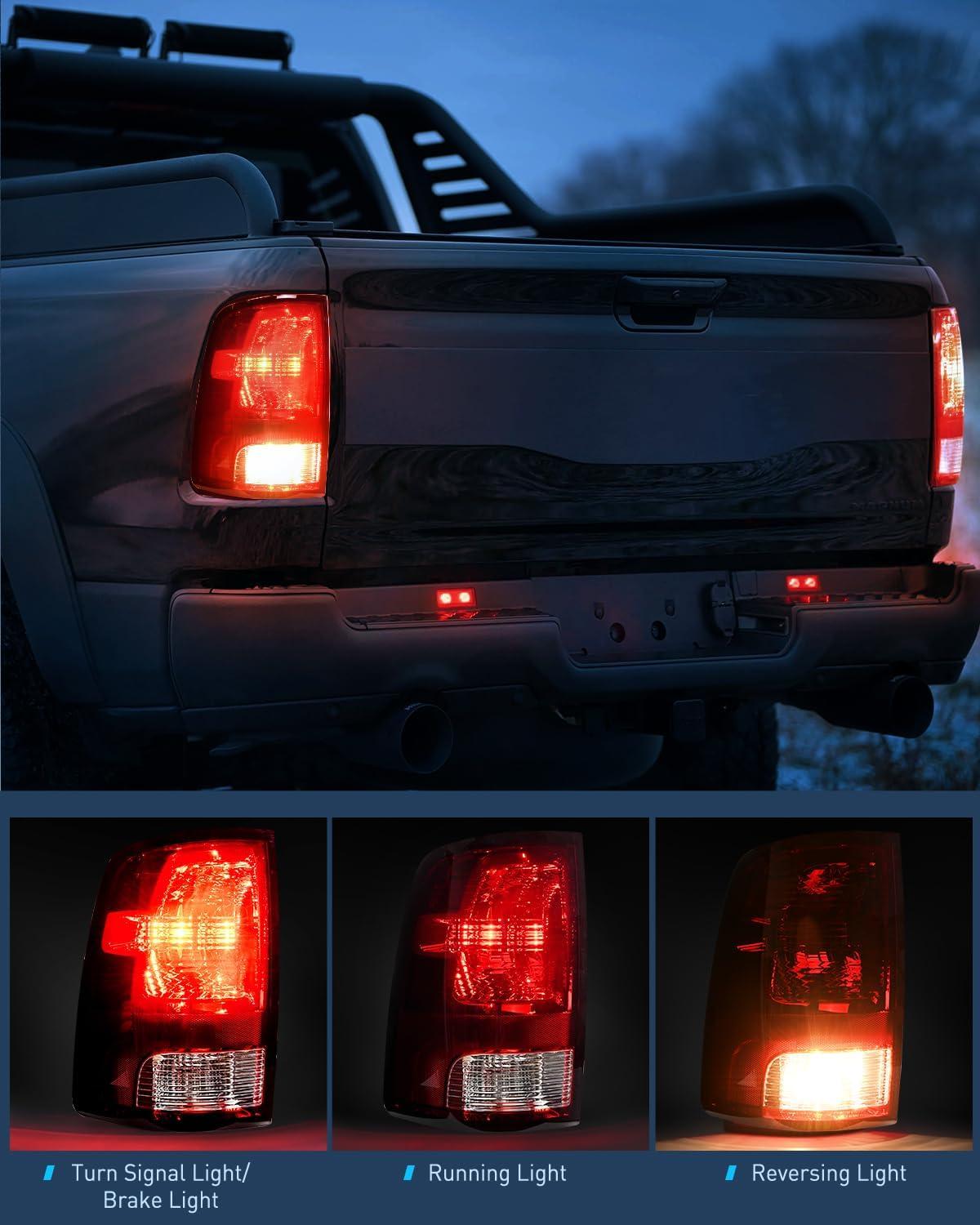 imageNilight Passenger Side Taillight Assembly for 2009 2010 2011 2012 2013 2014 2015 2016 2017 2018 Dodge Ram 1500 2500 3500 Rear Lamp Replacement OE Style wBulbs and Harness RightDark RedDriver Side