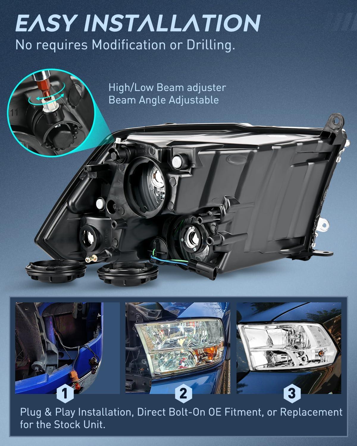 imageNilight Passenger Side Taillight Assembly for 2009 2010 2011 2012 2013 2014 2015 2016 2017 2018 Dodge Ram 1500 2500 3500 Rear Lamp Replacement OE Style wBulbs and Harness RightChrome Housing Clear Reflector