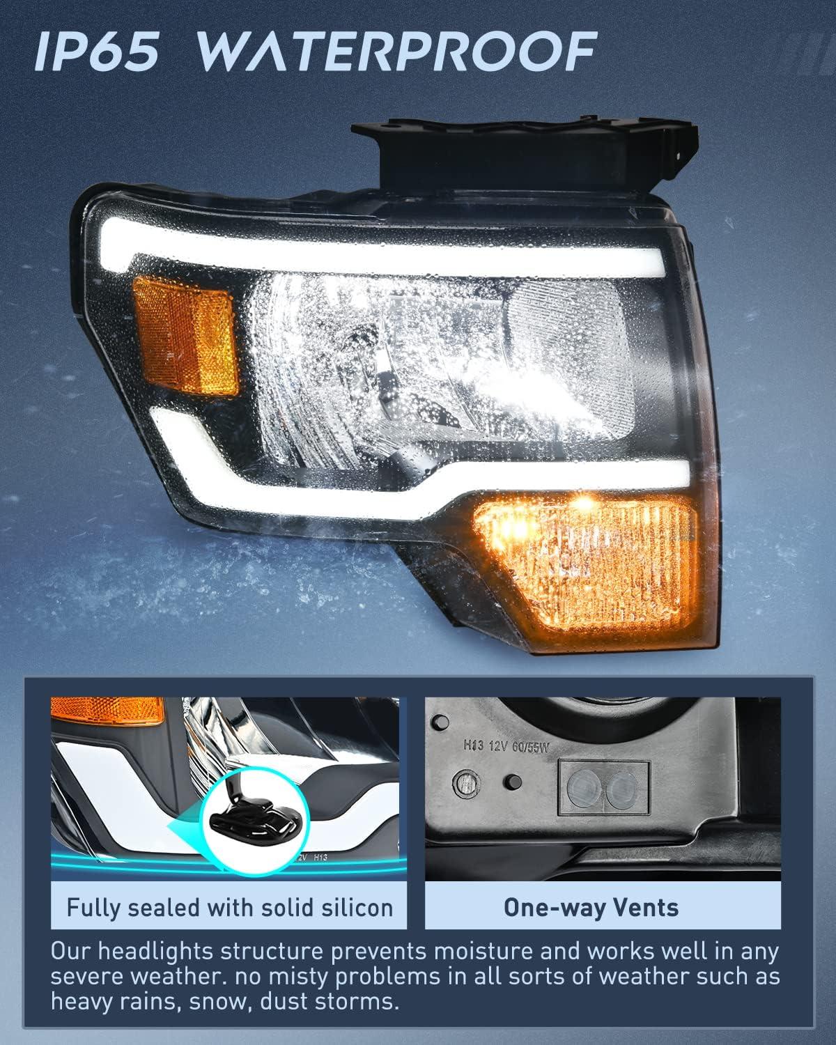 imageNilight Passenger Side Taillight Assembly for 2009 2010 2011 2012 2013 2014 Ford FF150 F150 Pickup Truck Right Rear Lamp Replacement OE Style Red Housing Tail lampBlack Housing  Amber Reflector DRL