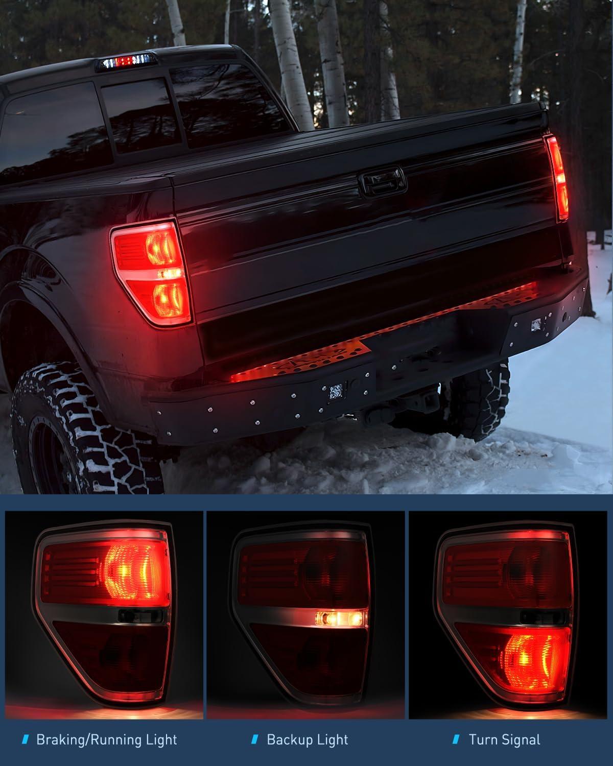 imageNilight Passenger Side Taillight Assembly for 2009 2010 2011 2012 2013 2014 Ford FF150 F150 Pickup Truck Right Rear Lamp Replacement OE Style Red Housing Tail lampChromeDriver Side