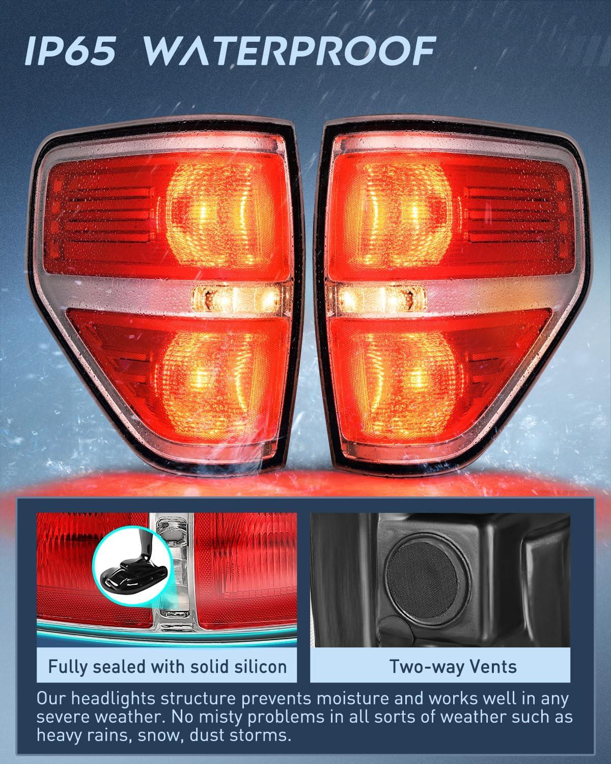 imageNilight Passenger Side Taillight Assembly for 2009 2010 2011 2012 2013 2014 Ford FF150 F150 Pickup Truck Right Rear Lamp Replacement OE Style Red Housing Tail lampChromePair of Driver and Passenger Side