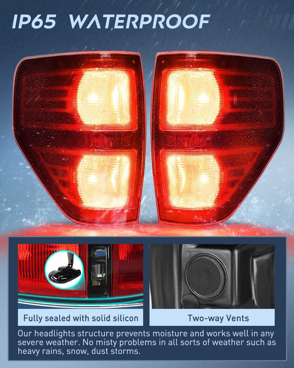 imageNilight Passenger Side Taillight Assembly for 2009 2010 2011 2012 2013 2014 Ford FF150 F150 Pickup Truck Right Rear Lamp Replacement OE Style Red Housing Tail lampBlackPair of Driver and Passenger Side