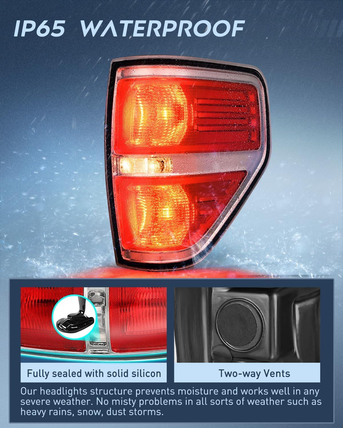imageNilight Passenger Side Taillight Assembly for 2009 2010 2011 2012 2013 2014 Ford FF150 F150 Pickup Truck Right Rear Lamp Replacement OE Style Red Housing Tail lampChromePassenger Side
