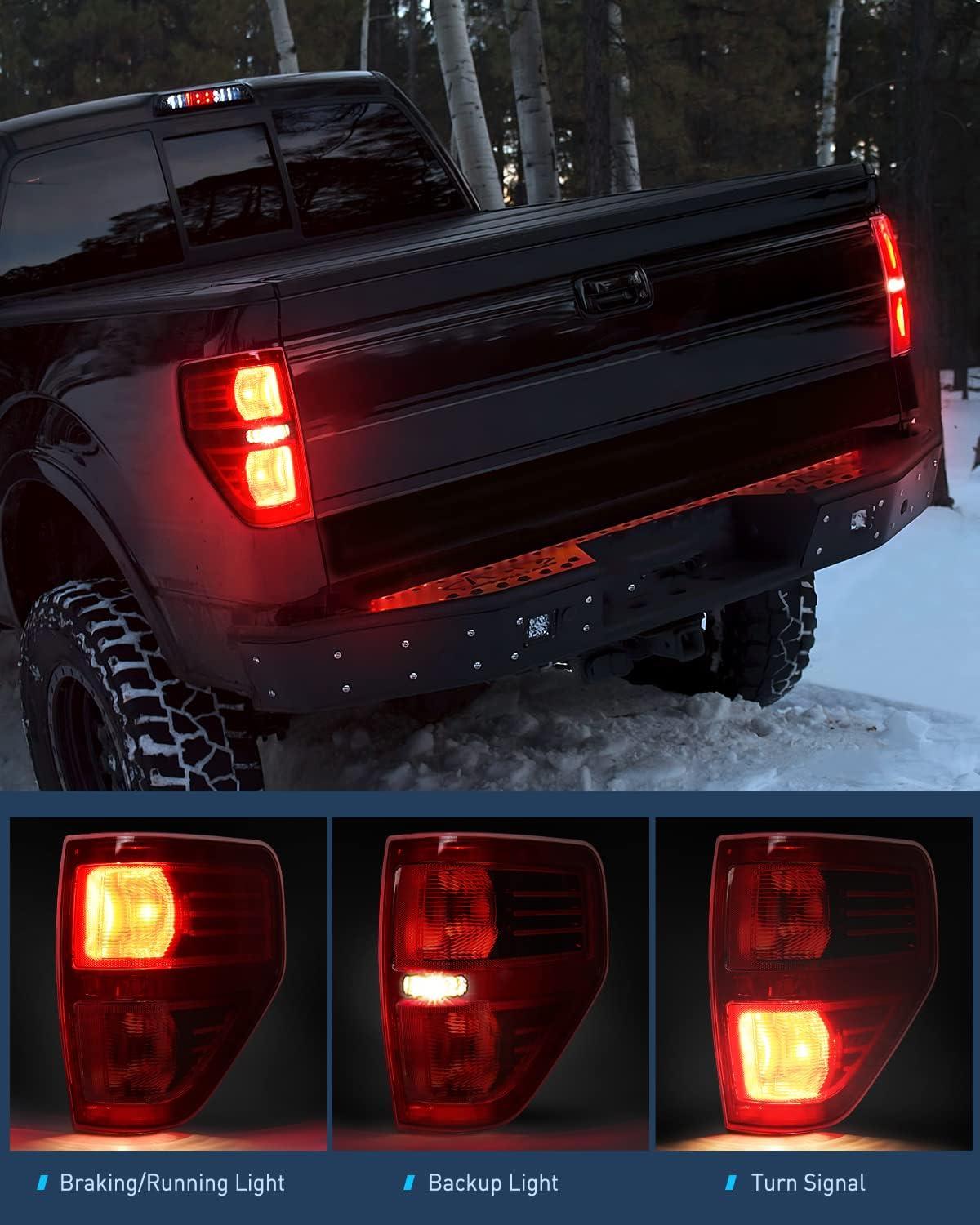 imageNilight Passenger Side Taillight Assembly for 2009 2010 2011 2012 2013 2014 Ford FF150 F150 Pickup Truck Right Rear Lamp Replacement OE Style Red Housing Tail lampBlackPair of Driver and Passenger Side