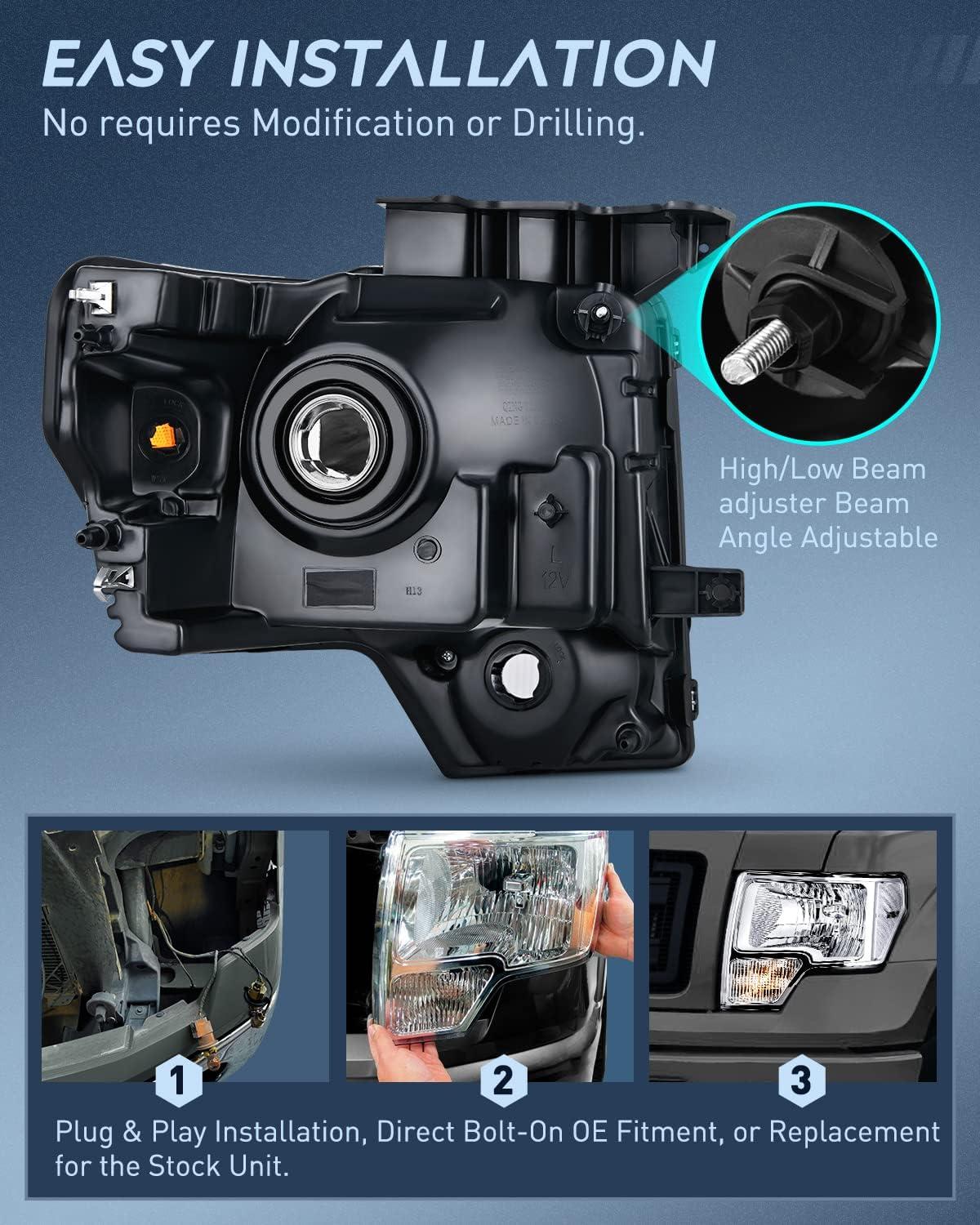 imageNilight Passenger Side Taillight Assembly for 2009 2010 2011 2012 2013 2014 Ford FF150 F150 Pickup Truck Right Rear Lamp Replacement OE Style Red Housing Tail lampChrome Housing Clear Reflector