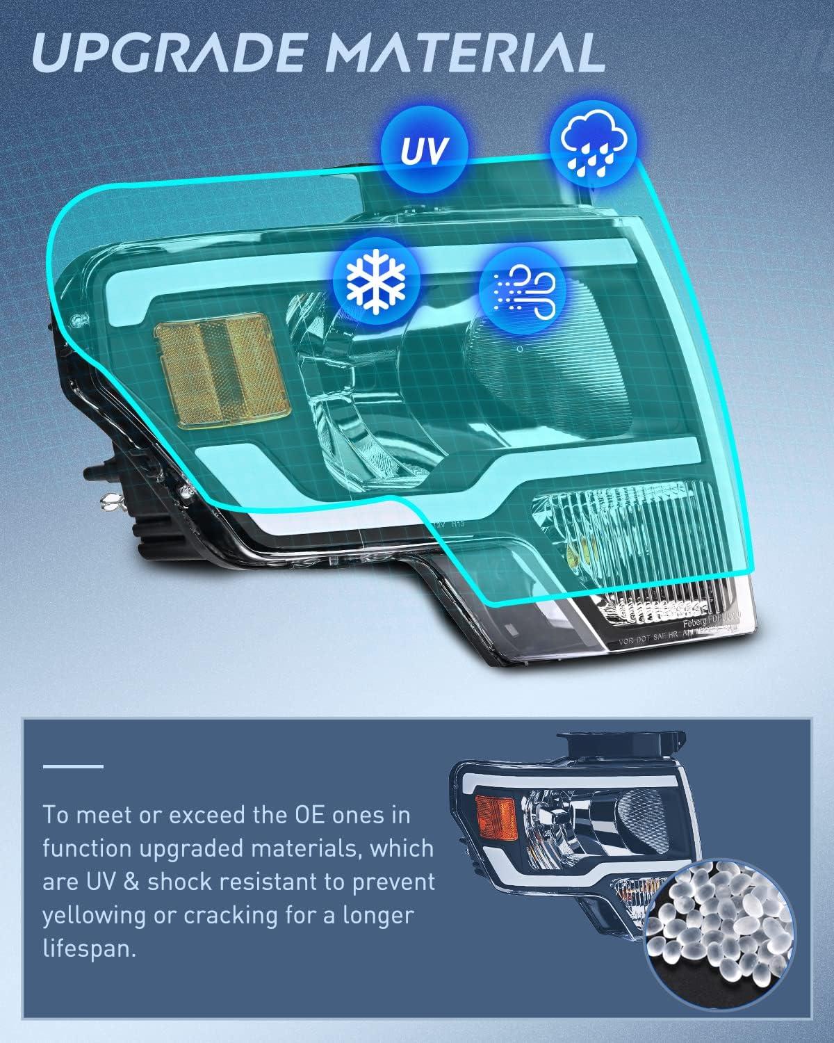 imageNilight Passenger Side Taillight Assembly for 2009 2010 2011 2012 2013 2014 Ford FF150 F150 Pickup Truck Right Rear Lamp Replacement OE Style Red Housing Tail lampBlack Housing  Amber Reflector DRL