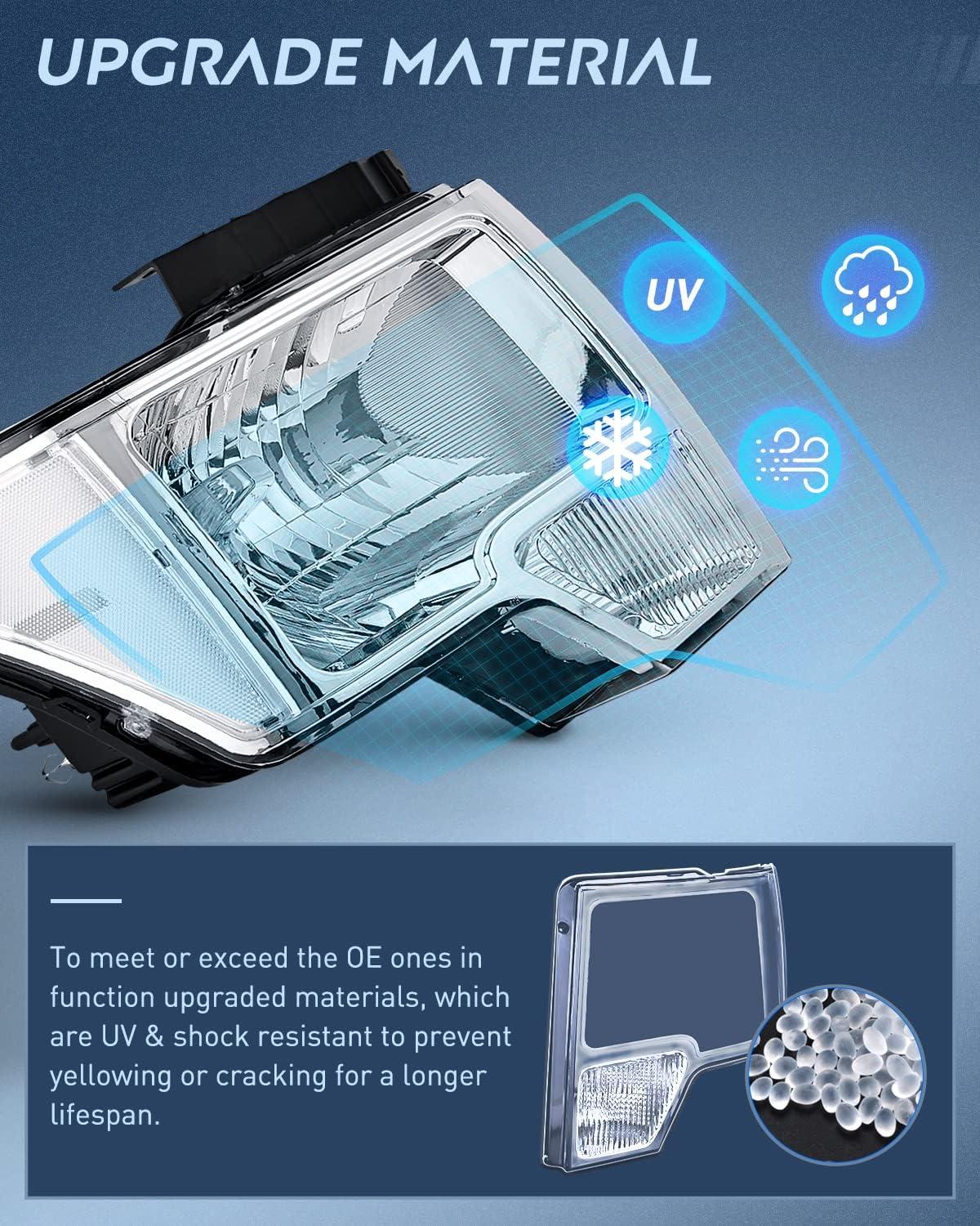 imageNilight Passenger Side Taillight Assembly for 2009 2010 2011 2012 2013 2014 Ford FF150 F150 Pickup Truck Right Rear Lamp Replacement OE Style Red Housing Tail lampChrome Housing Clear Reflector