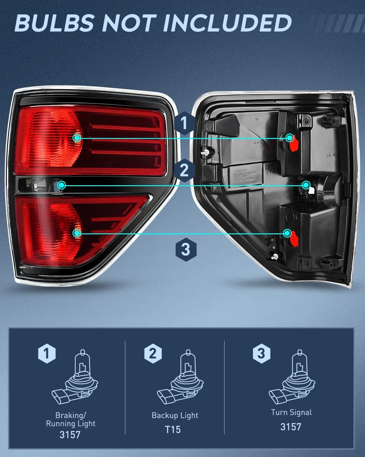 imageNilight Passenger Side Taillight Assembly for 2009 2010 2011 2012 2013 2014 Ford FF150 F150 Pickup Truck Right Rear Lamp Replacement OE Style Red Housing Tail lampBlackPassenger Side