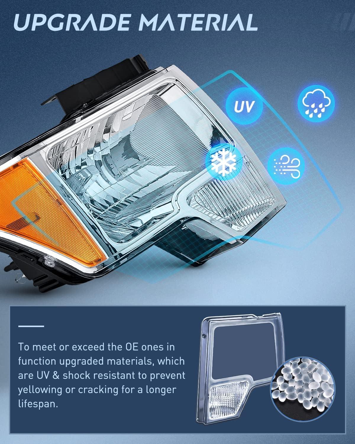 imageNilight Passenger Side Taillight Assembly for 2009 2010 2011 2012 2013 2014 Ford FF150 F150 Pickup Truck Right Rear Lamp Replacement OE Style Red Housing Tail lampChrome Housing  Amber Reflector