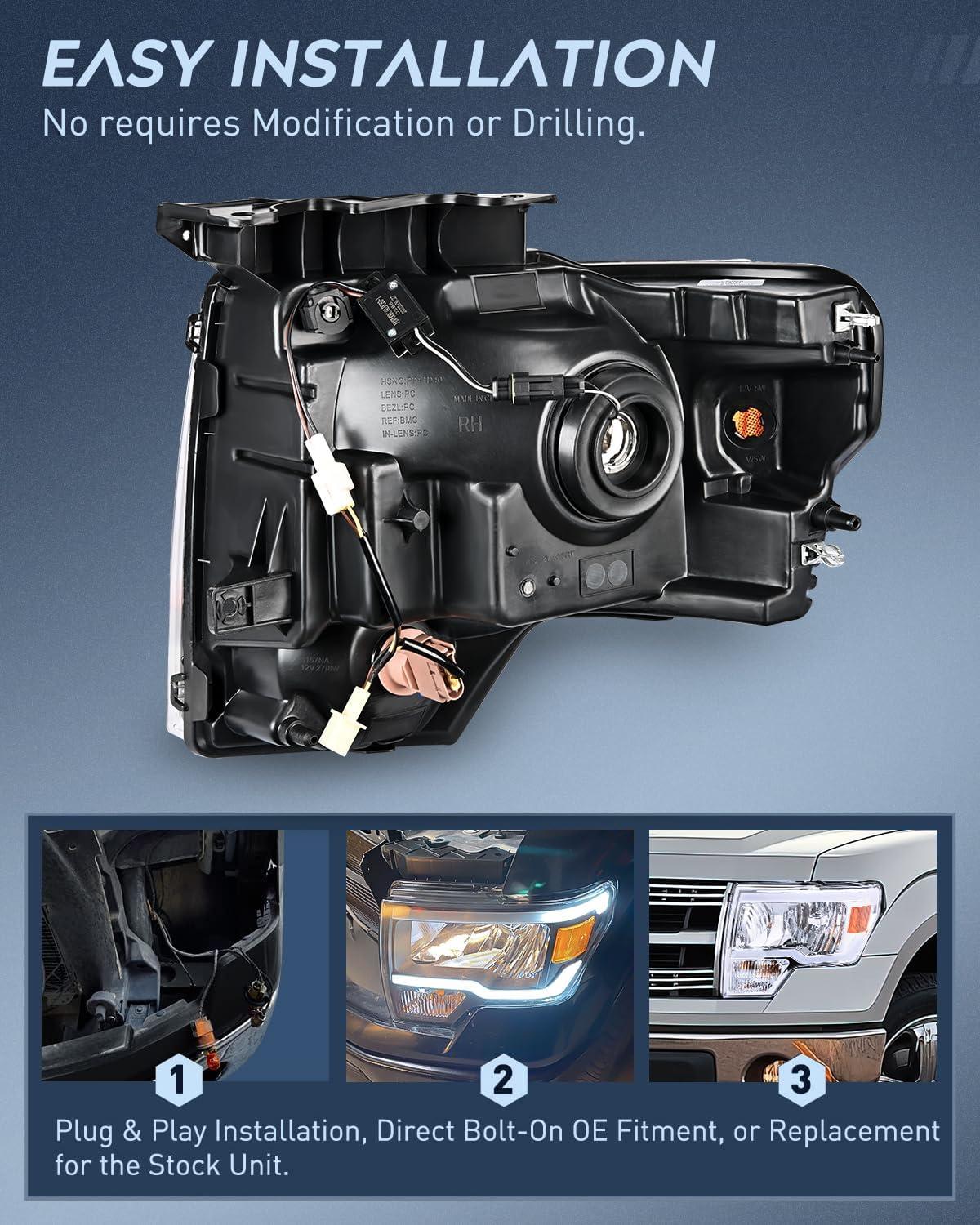 imageNilight Passenger Side Taillight Assembly for 2009 2010 2011 2012 2013 2014 Ford FF150 F150 Pickup Truck Right Rear Lamp Replacement OE Style Red Housing Tail lampChrome Housing  Amber Reflector DRL