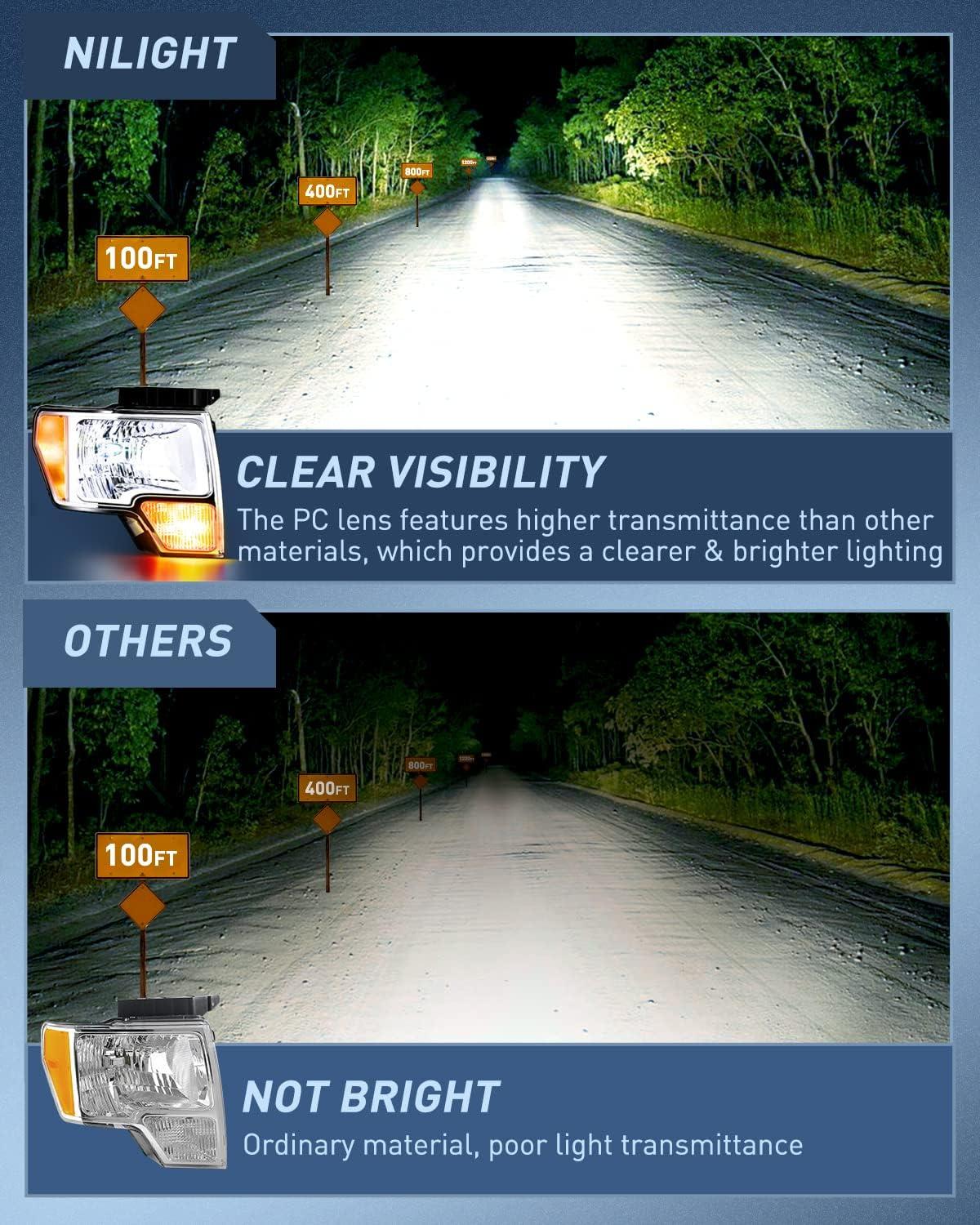 imageNilight Passenger Side Taillight Assembly for 2009 2010 2011 2012 2013 2014 Ford FF150 F150 Pickup Truck Right Rear Lamp Replacement OE Style Red Housing Tail lampChrome Housing  Amber Reflector