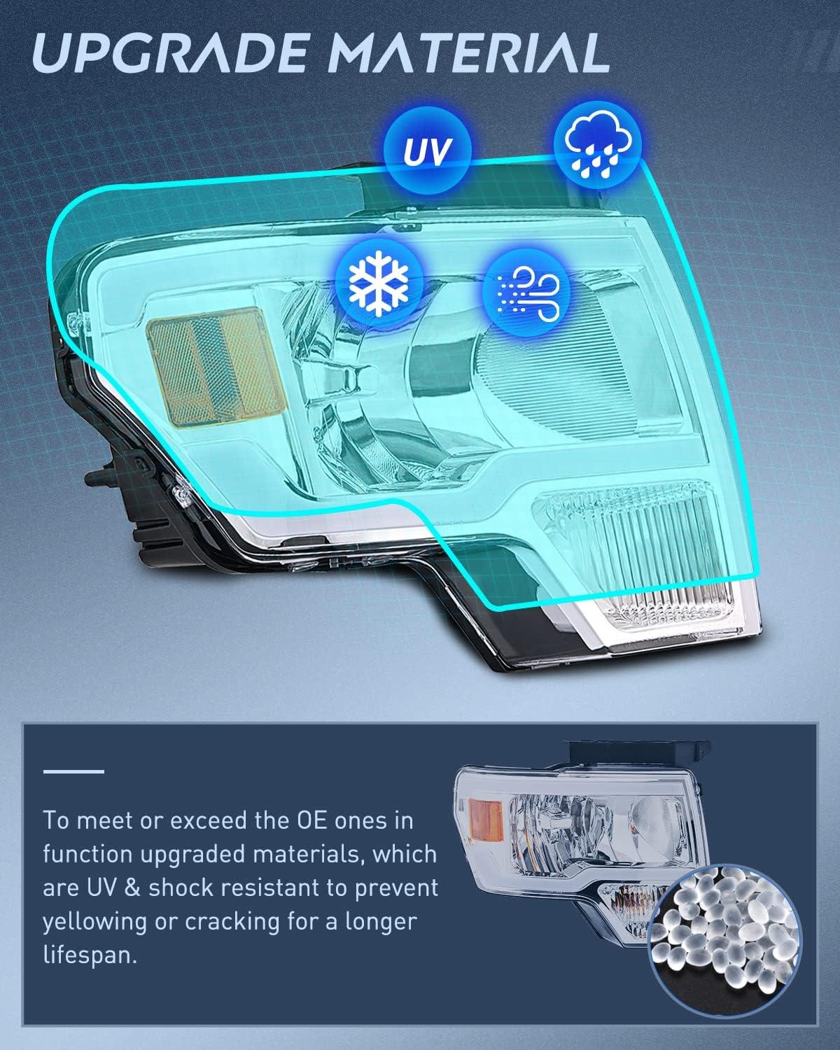 imageNilight Passenger Side Taillight Assembly for 2009 2010 2011 2012 2013 2014 Ford FF150 F150 Pickup Truck Right Rear Lamp Replacement OE Style Red Housing Tail lampChrome Housing  Amber Reflector DRL