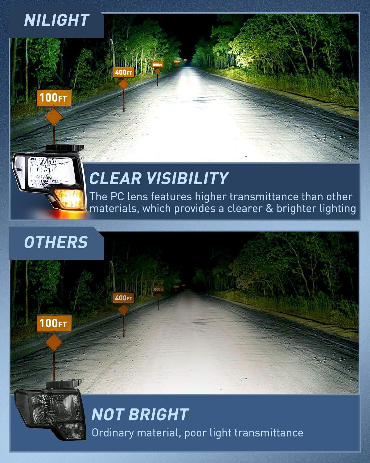 imageNilight Passenger Side Taillight Assembly for 2009 2010 2011 2012 2013 2014 Ford FF150 F150 Pickup Truck Right Rear Lamp Replacement OE Style Red Housing Tail lampBlack Housing  Clear Reflector