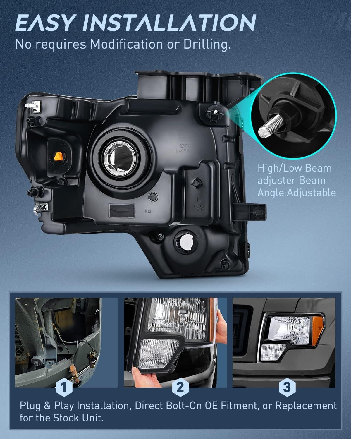 imageNilight Passenger Side Taillight Assembly for 2009 2010 2011 2012 2013 2014 Ford FF150 F150 Pickup Truck Right Rear Lamp Replacement OE Style Red Housing Tail lampBlack Housing  Amber Reflector