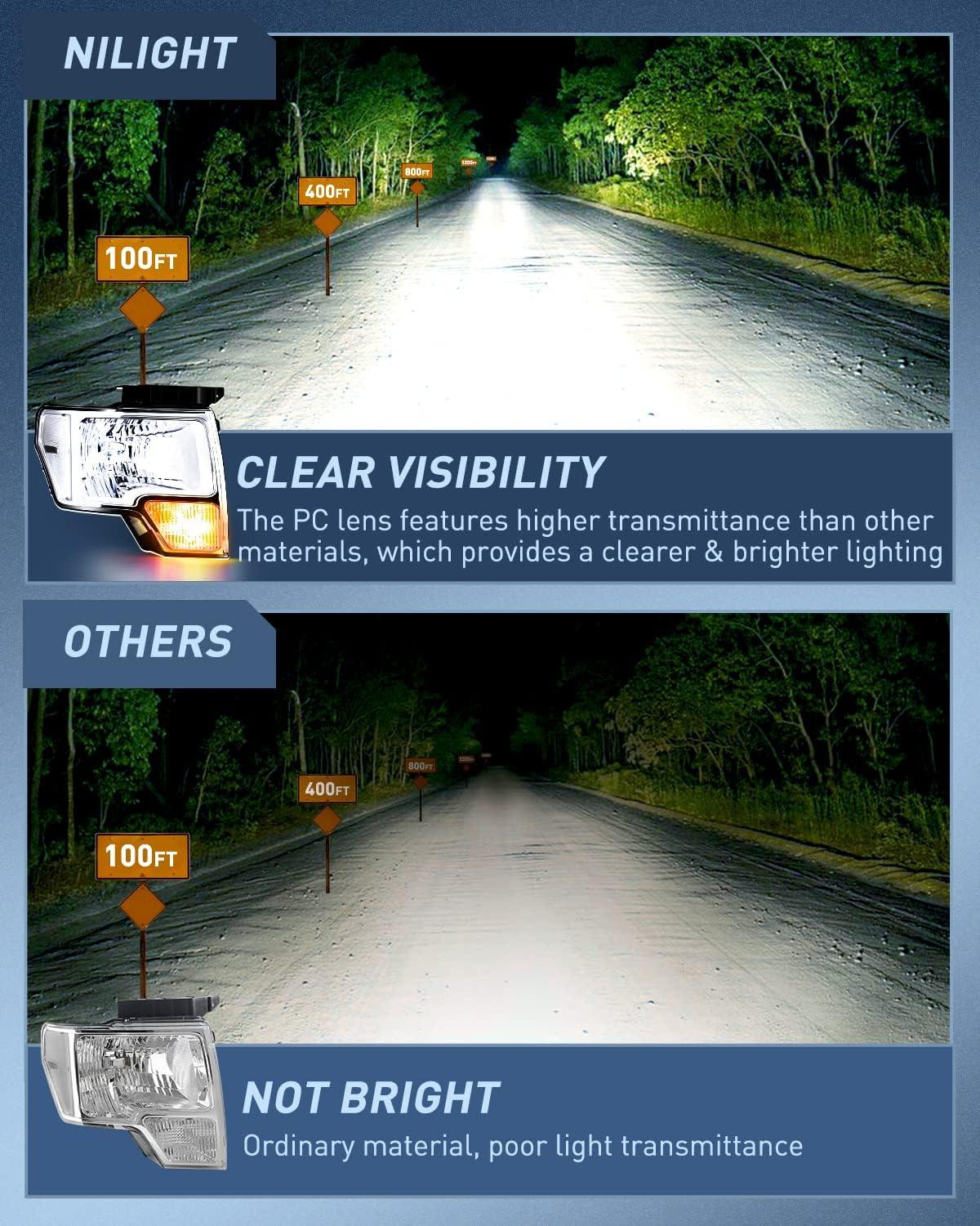 imageNilight Passenger Side Taillight Assembly for 2009 2010 2011 2012 2013 2014 Ford FF150 F150 Pickup Truck Right Rear Lamp Replacement OE Style Red Housing Tail lampChrome Housing Clear Reflector