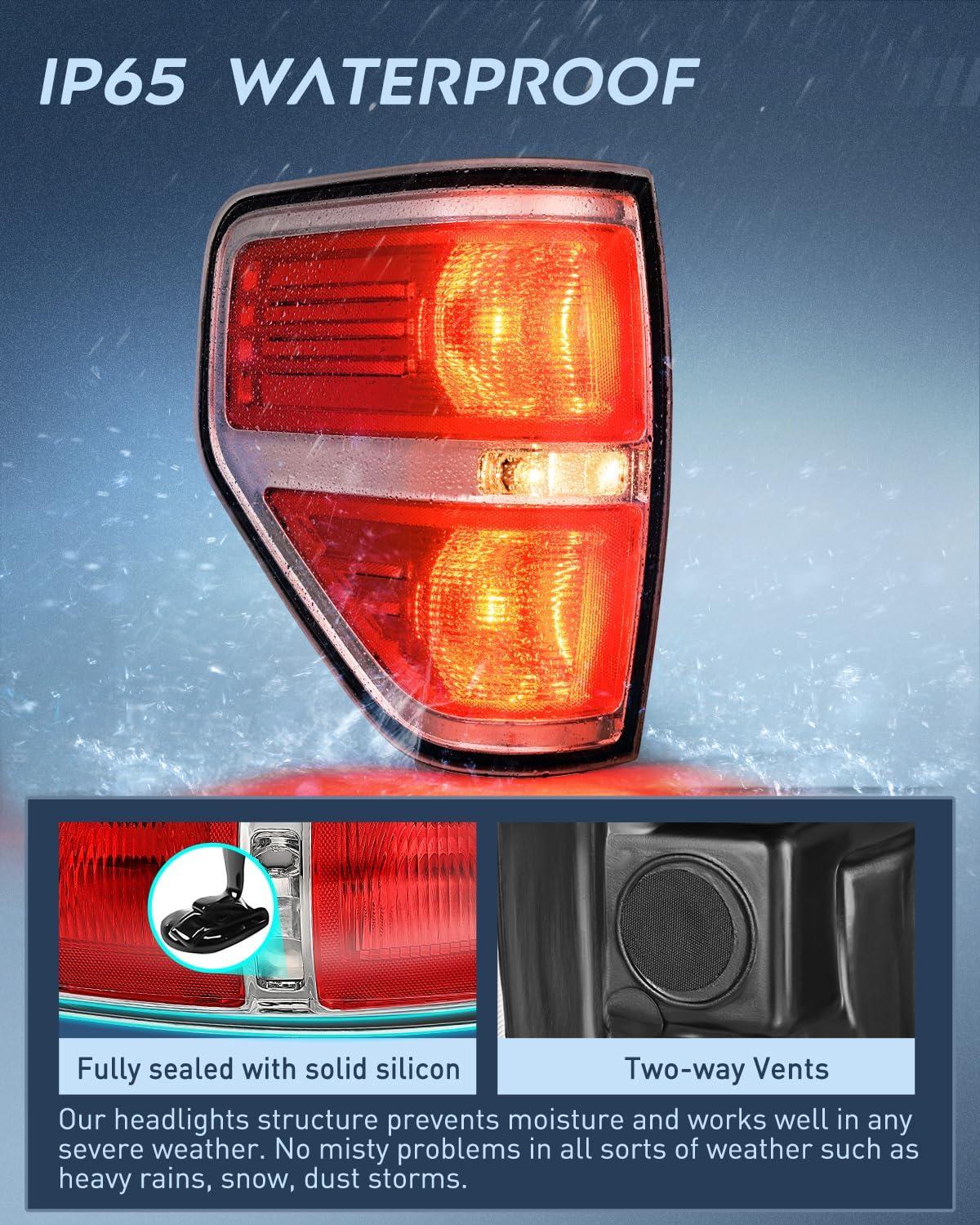 imageNilight Passenger Side Taillight Assembly for 2009 2010 2011 2012 2013 2014 Ford FF150 F150 Pickup Truck Right Rear Lamp Replacement OE Style Red Housing Tail lampChromeDriver Side