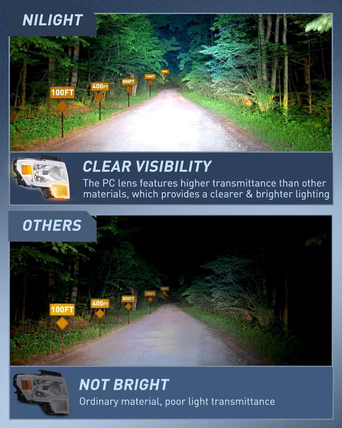 imageNilight Passenger Side Taillight Assembly for 2009 2010 2011 2012 2013 2014 Ford FF150 F150 Pickup Truck Right Rear Lamp Replacement OE Style Red Housing Tail lampChrome Housing  Amber Reflector DRL