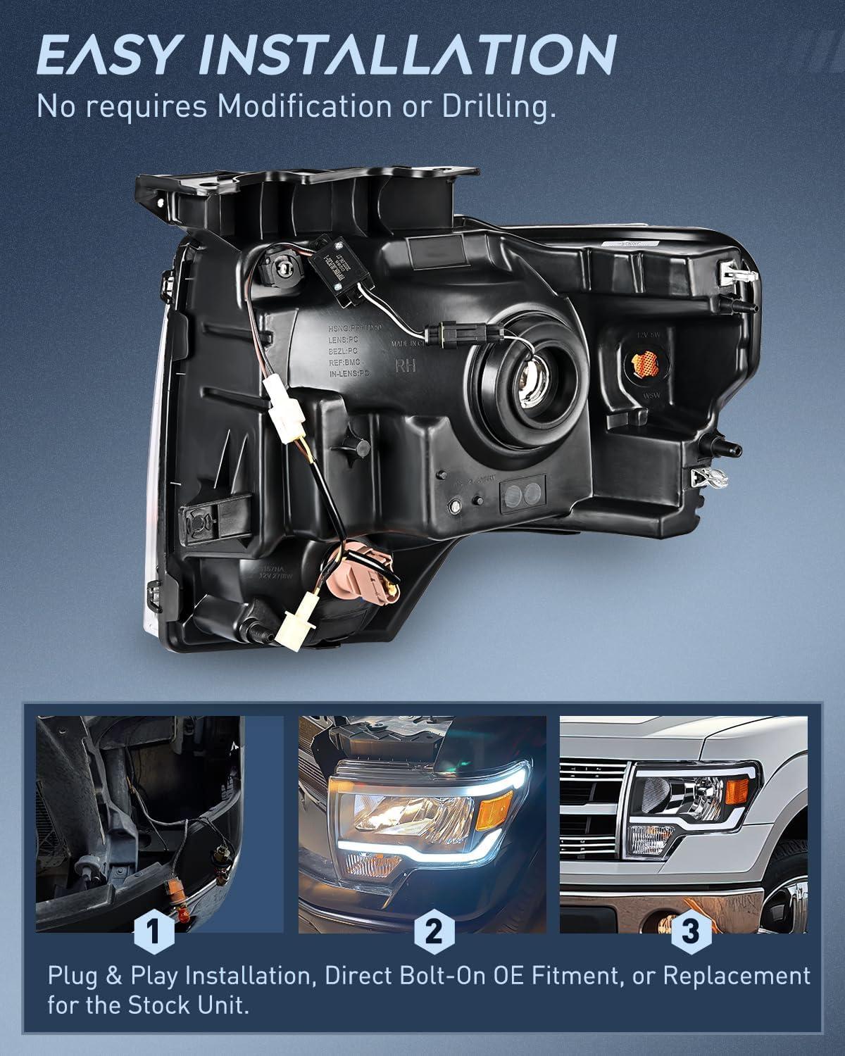 imageNilight Passenger Side Taillight Assembly for 2009 2010 2011 2012 2013 2014 Ford FF150 F150 Pickup Truck Right Rear Lamp Replacement OE Style Red Housing Tail lampBlack Housing  Amber Reflector DRL