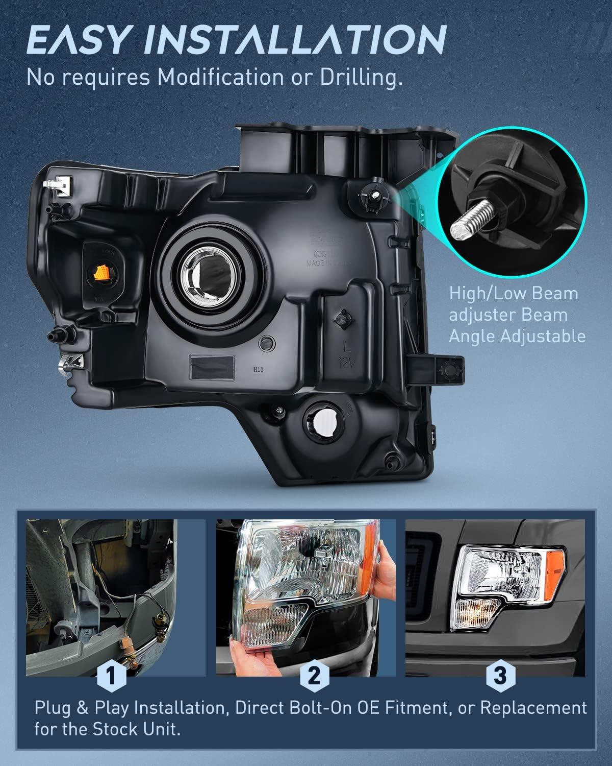 imageNilight Passenger Side Taillight Assembly for 2009 2010 2011 2012 2013 2014 Ford FF150 F150 Pickup Truck Right Rear Lamp Replacement OE Style Red Housing Tail lampChrome Housing  Amber Reflector