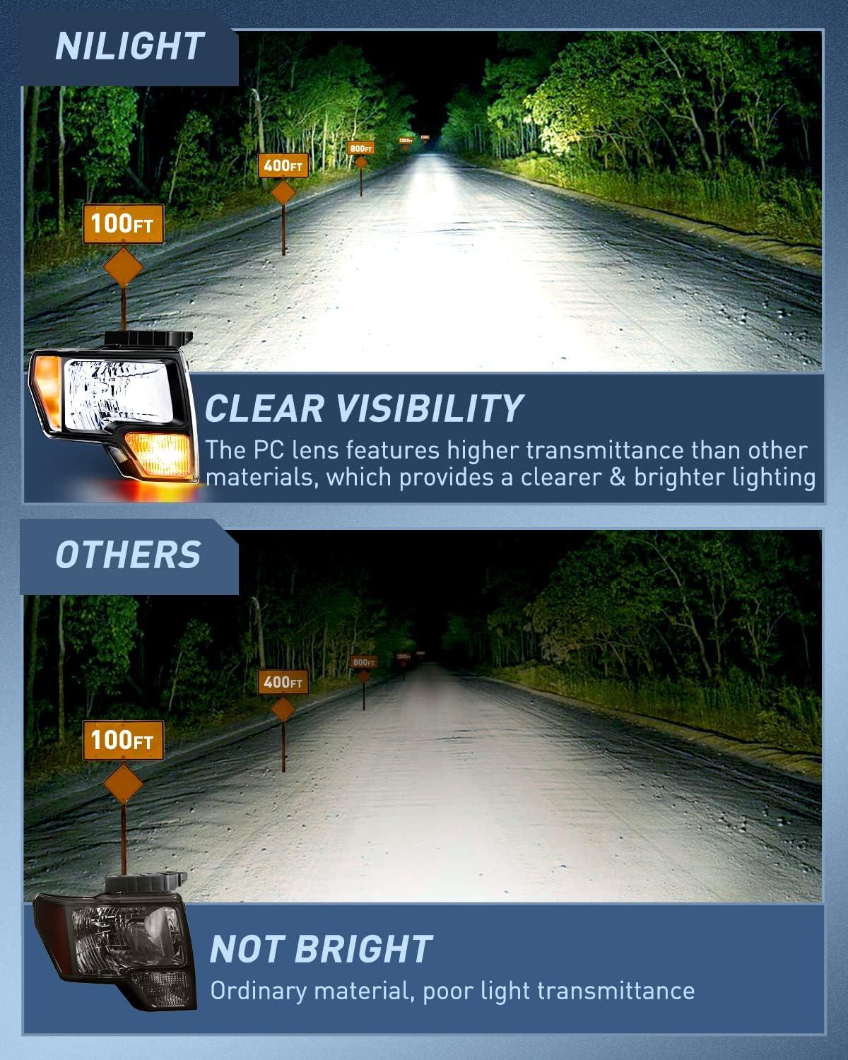 imageNilight Passenger Side Taillight Assembly for 2009 2010 2011 2012 2013 2014 Ford FF150 F150 Pickup Truck Right Rear Lamp Replacement OE Style Red Housing Tail lampBlack Housing  Amber Reflector