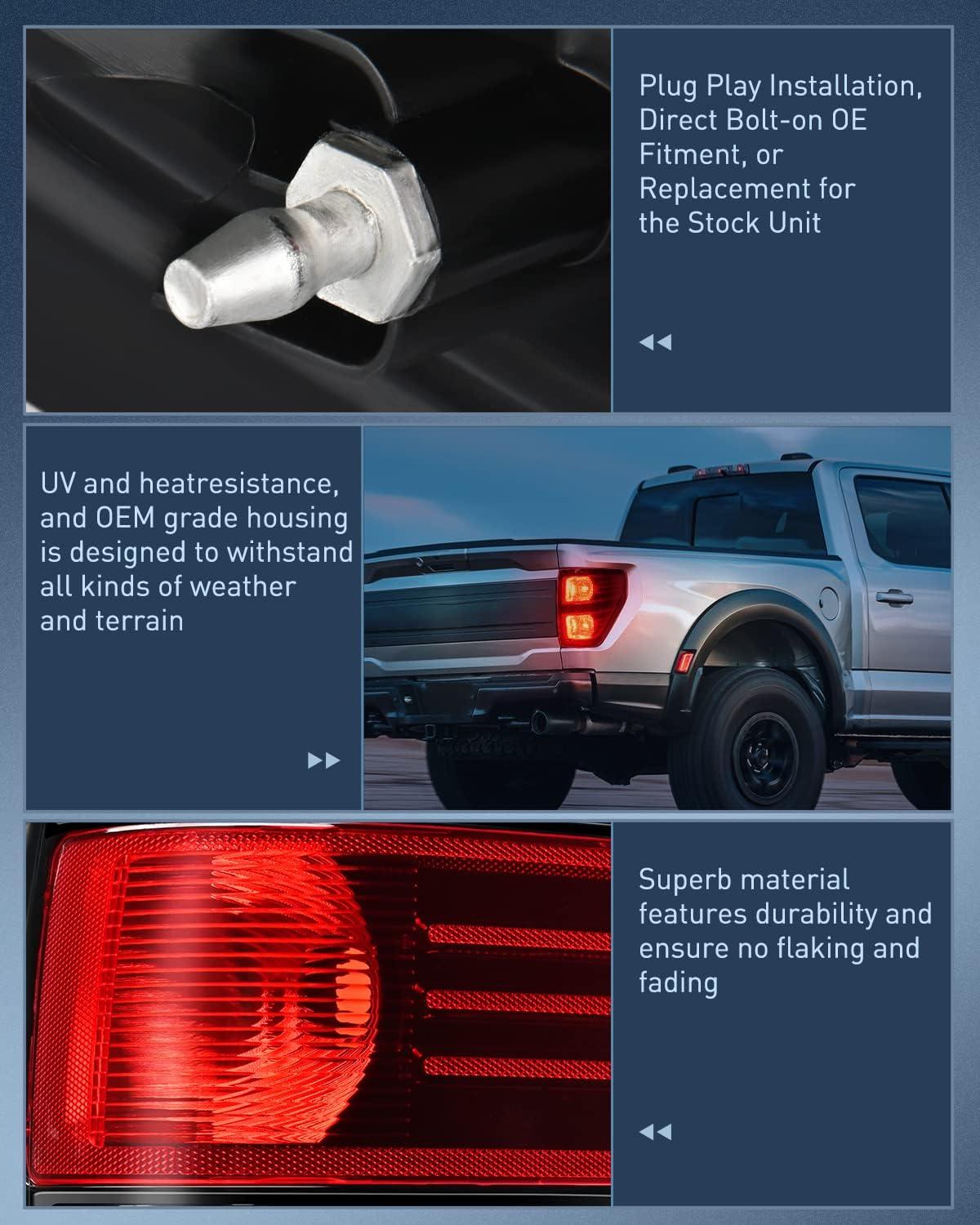 imageNilight Passenger Side Taillight Assembly for 2009 2010 2011 2012 2013 2014 Ford FF150 F150 Pickup Truck Right Rear Lamp Replacement OE Style Red Housing Tail lampBlackPassenger Side