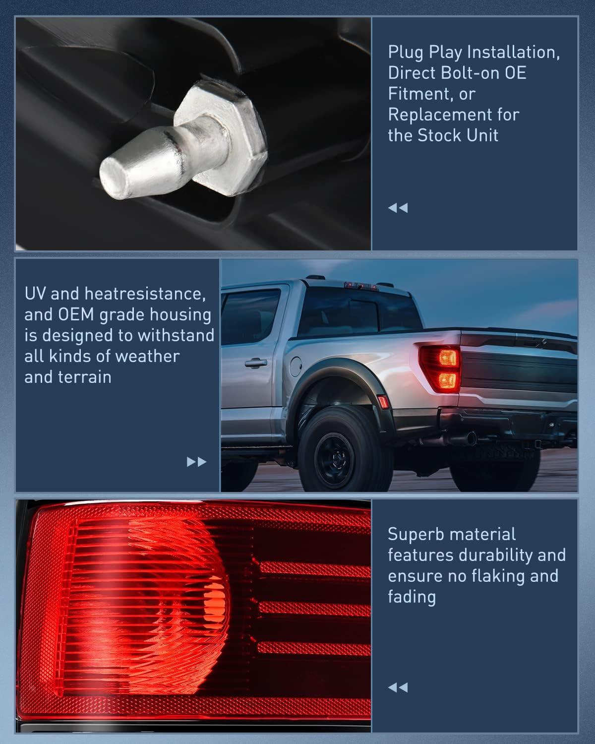 imageNilight Passenger Side Taillight Assembly for 2009 2010 2011 2012 2013 2014 Ford FF150 F150 Pickup Truck Right Rear Lamp Replacement OE Style Red Housing Tail lampBlackDriver Side