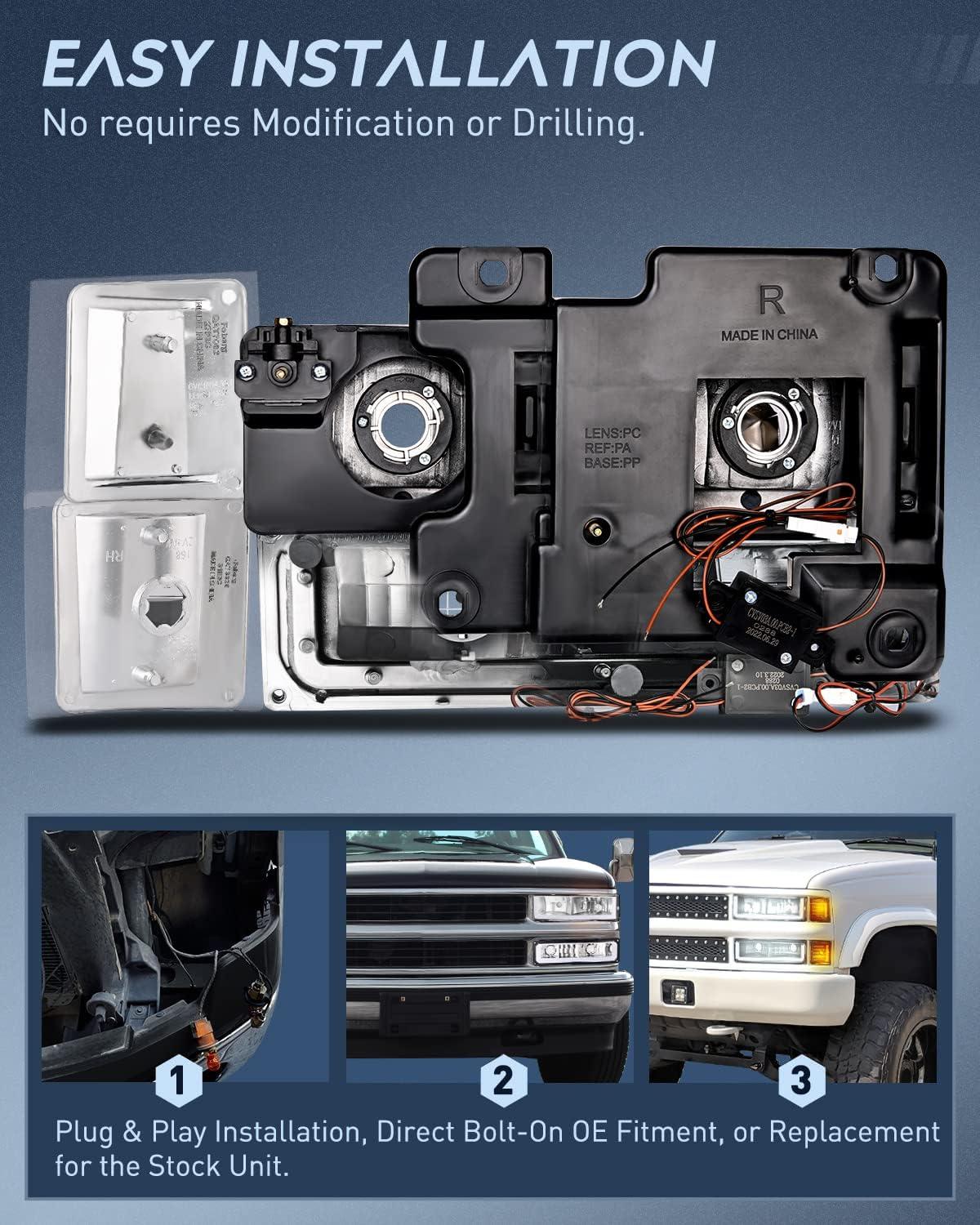 imageNilight Taillight Assembly Compatible with 1988 1989 1990 1991 1992 1993 1994 1995 1996 1997 1998 1999 Chevy GMC CK Suburban Blazer Tahoe Yukon 1999 2000 Silverado Sierra Cadillac EscaladeChrome Amber Reflector