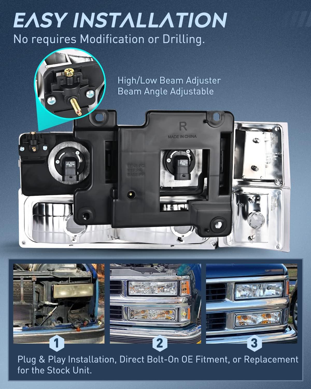 imageNilight Taillight Assembly Compatible with 1988 1989 1990 1991 1992 1993 1994 1995 1996 1997 1998 1999 Chevy GMC CK Suburban Blazer Tahoe Yukon 1999 2000 Silverado Sierra Cadillac EscaladeChrome Housing  Amber Reflector Combo