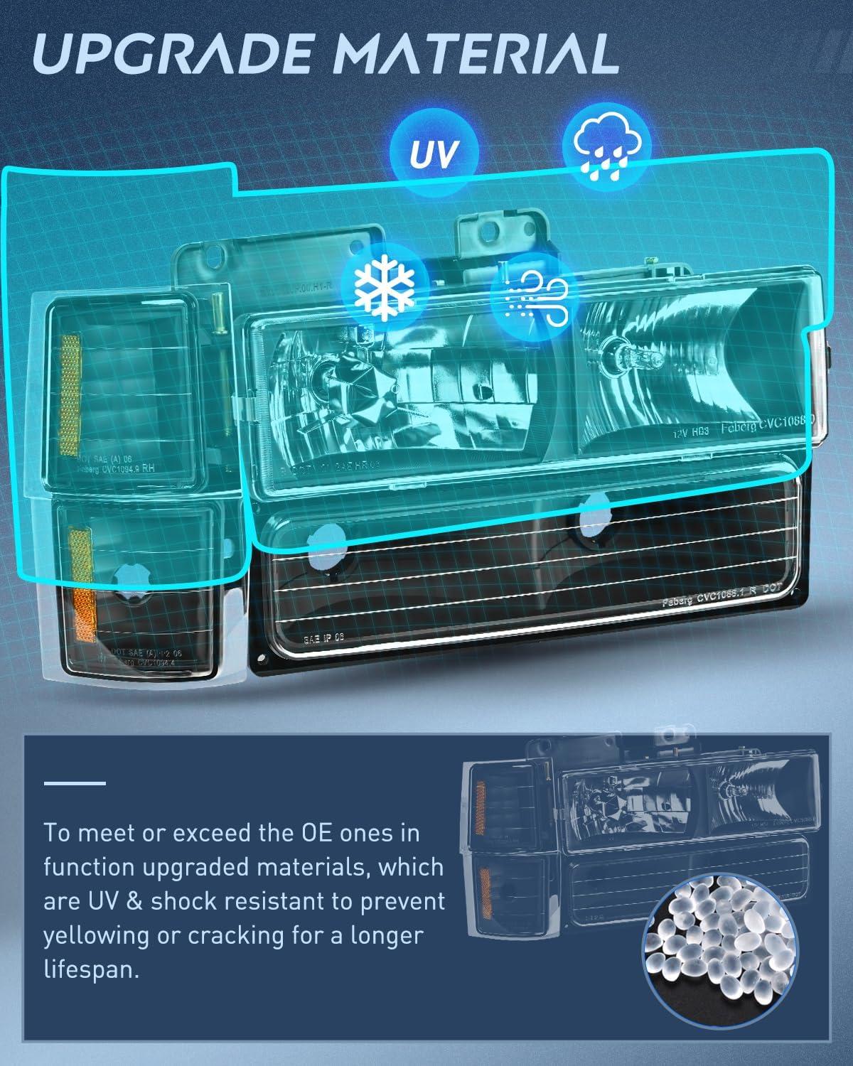 imageNilight Taillight Assembly Compatible with 1988 1989 1990 1991 1992 1993 1994 1995 1996 1997 1998 1999 Chevy GMC CK Suburban Blazer Tahoe Yukon 1999 2000 Silverado Sierra Cadillac EscaladeBlack Housing  Amber Reflector