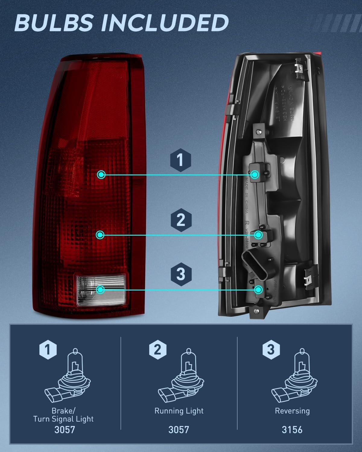 imageNilight Taillight Assembly Compatible with 1988 1989 1990 1991 1992 1993 1994 1995 1996 1997 1998 1999 Chevy GMC CK Suburban Blazer Tahoe Yukon 1999 2000 Silverado Sierra Cadillac EscaladeDark Red w3rd Brake Light