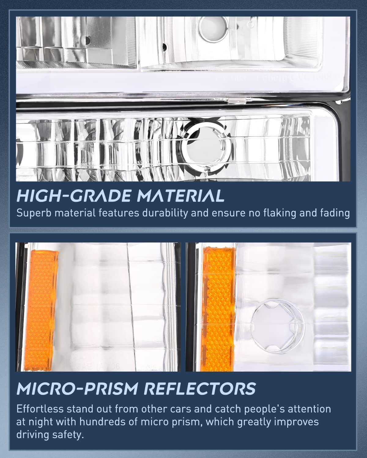 imageNilight Taillight Assembly Compatible with 1988 1989 1990 1991 1992 1993 1994 1995 1996 1997 1998 1999 Chevy GMC CK Suburban Blazer Tahoe Yukon 1999 2000 Silverado Sierra Cadillac EscaladeChrome Amber Reflector