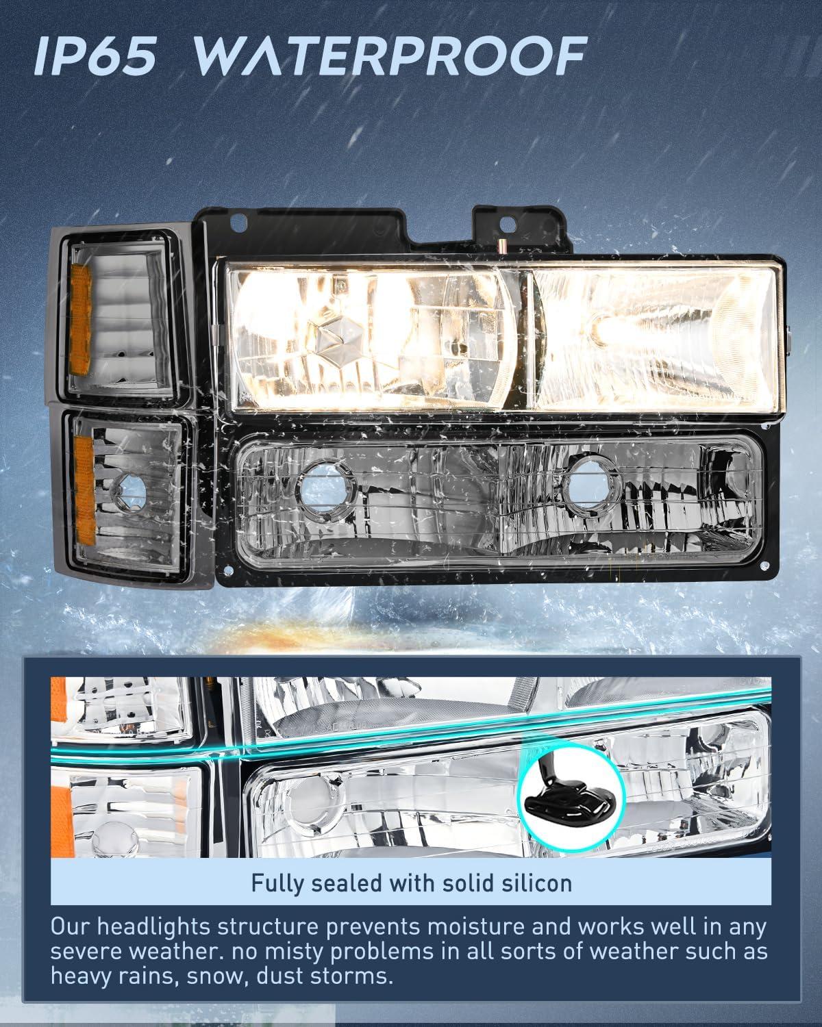 imageNilight Taillight Assembly Compatible with 1988 1989 1990 1991 1992 1993 1994 1995 1996 1997 1998 1999 Chevy GMC CK Suburban Blazer Tahoe Yukon 1999 2000 Silverado Sierra Cadillac EscaladeChrome Housing  Amber ReflectorSmoke Lens