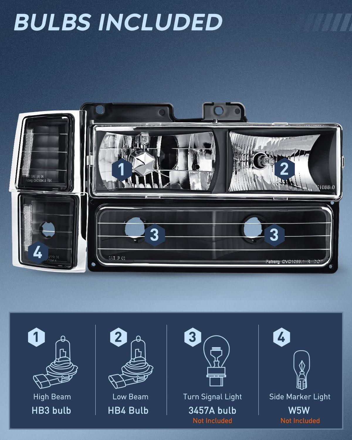 imageNilight Taillight Assembly Compatible with 1988 1989 1990 1991 1992 1993 1994 1995 1996 1997 1998 1999 Chevy GMC CK Suburban Blazer Tahoe Yukon 1999 2000 Silverado Sierra Cadillac EscaladeBlack Housing  Clear Reflector