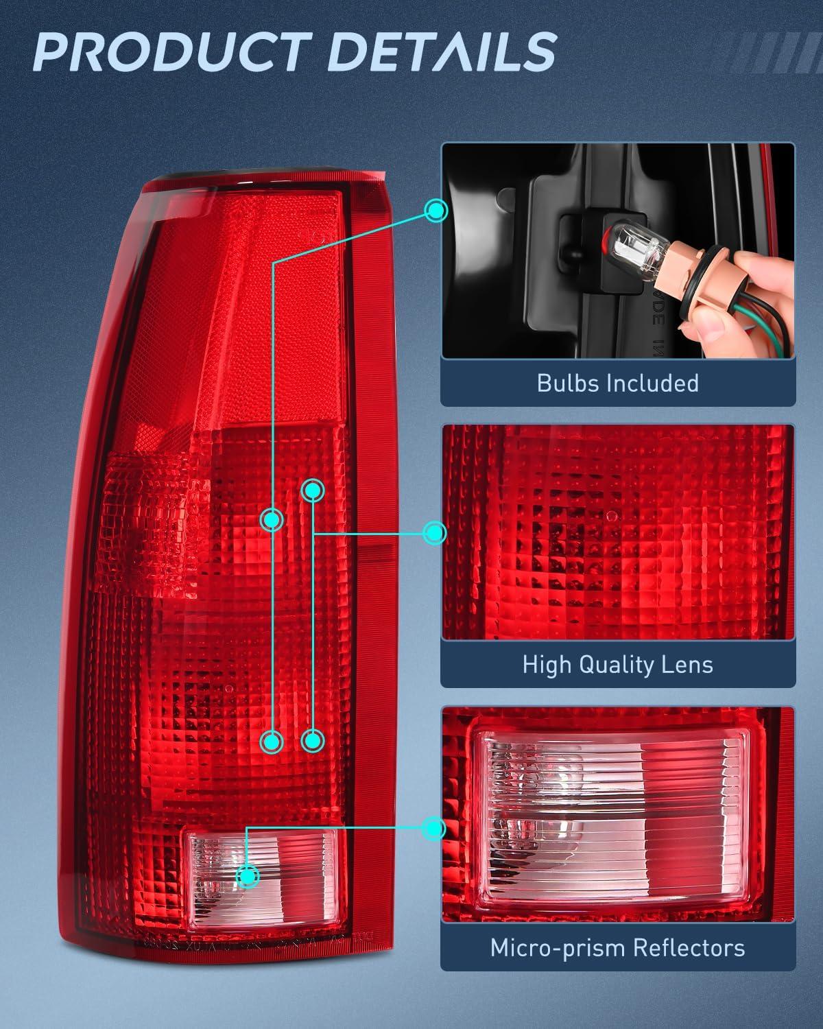 imageNilight Taillight Assembly Compatible with 1988 1989 1990 1991 1992 1993 1994 1995 1996 1997 1998 1999 Chevy GMC CK Suburban Blazer Tahoe Yukon 1999 2000 Silverado Sierra Cadillac EscaladePair of Driver and Passenger Side
