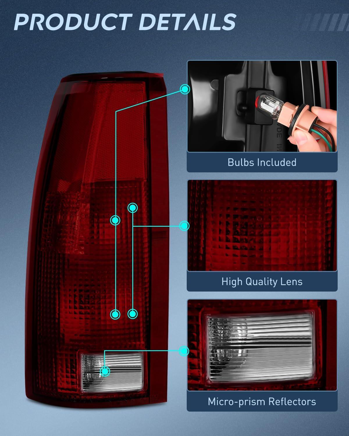 imageNilight Taillight Assembly Compatible with 1988 1989 1990 1991 1992 1993 1994 1995 1996 1997 1998 1999 Chevy GMC CK Suburban Blazer Tahoe Yukon 1999 2000 Silverado Sierra Cadillac EscaladeSmoke Lens Amber Reflector wTaillight