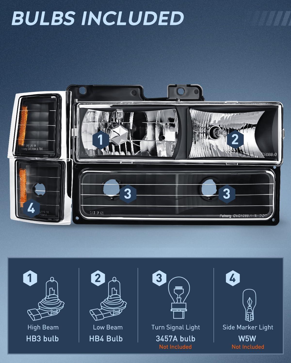 imageNilight Taillight Assembly Compatible with 1988 1989 1990 1991 1992 1993 1994 1995 1996 1997 1998 1999 Chevy GMC CK Suburban Blazer Tahoe Yukon 1999 2000 Silverado Sierra Cadillac EscaladeBlack Housing  Amber Reflector