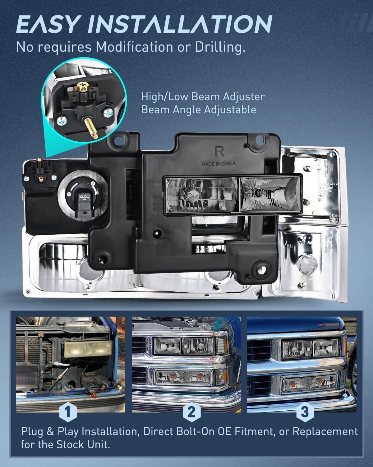 imageNilight Taillight Assembly Compatible with 1988 1989 1990 1991 1992 1993 1994 1995 1996 1997 1998 1999 Chevy GMC CK Suburban Blazer Tahoe Yukon 1999 2000 Silverado Sierra Cadillac EscaladeChrome Housing  Amber ReflectorSmoke Lens