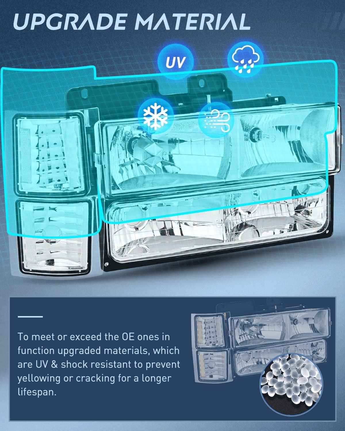imageNilight Taillight Assembly Compatible with 1988 1989 1990 1991 1992 1993 1994 1995 1996 1997 1998 1999 Chevy GMC CK Suburban Blazer Tahoe Yukon 1999 2000 Silverado Sierra Cadillac EscaladeChrome Housing Clear Reflector