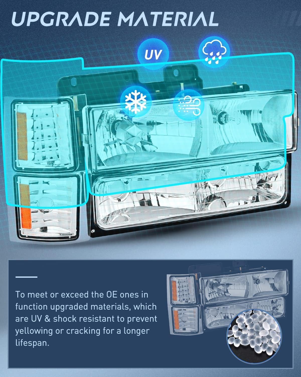 imageNilight Taillight Assembly Compatible with 1988 1989 1990 1991 1992 1993 1994 1995 1996 1997 1998 1999 Chevy GMC CK Suburban Blazer Tahoe Yukon 1999 2000 Silverado Sierra Cadillac EscaladeChrome Housing  Amber Reflector