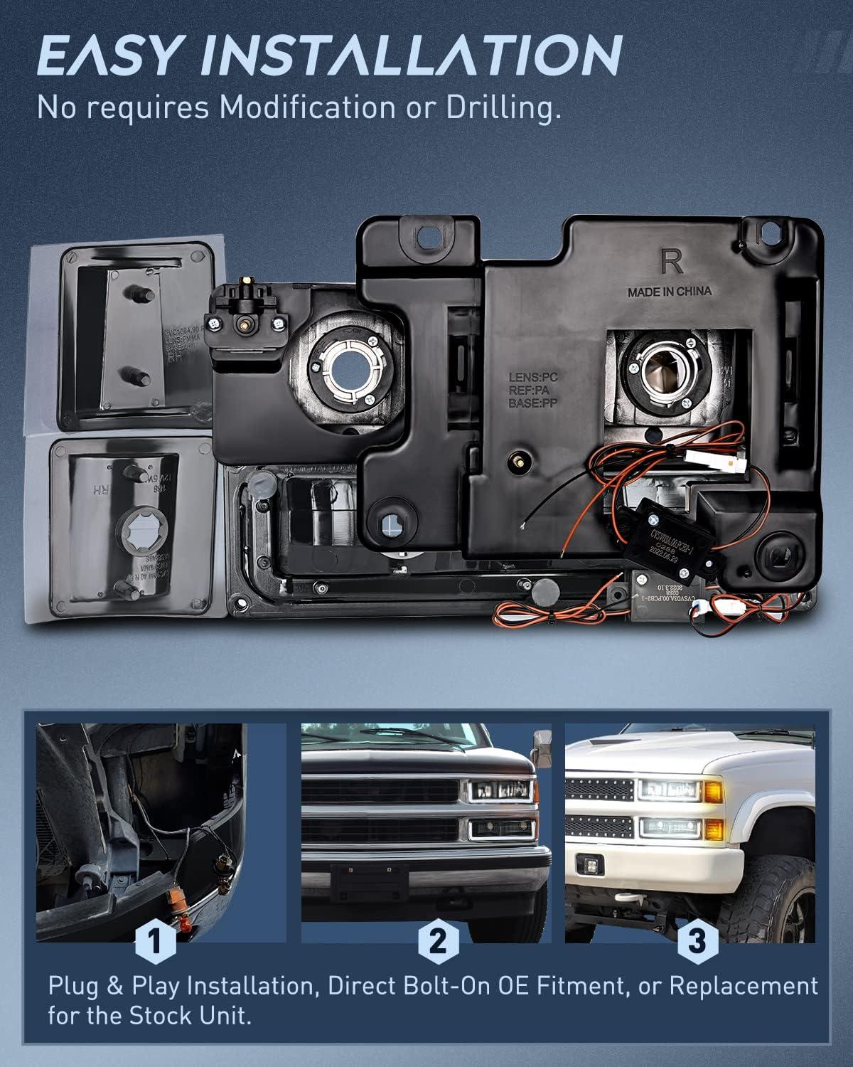 imageNilight Taillight Assembly Compatible with 1988 1989 1990 1991 1992 1993 1994 1995 1996 1997 1998 1999 Chevy GMC CK Suburban Blazer Tahoe Yukon 1999 2000 Silverado Sierra Cadillac EscaladeBlack  Amber Reflector