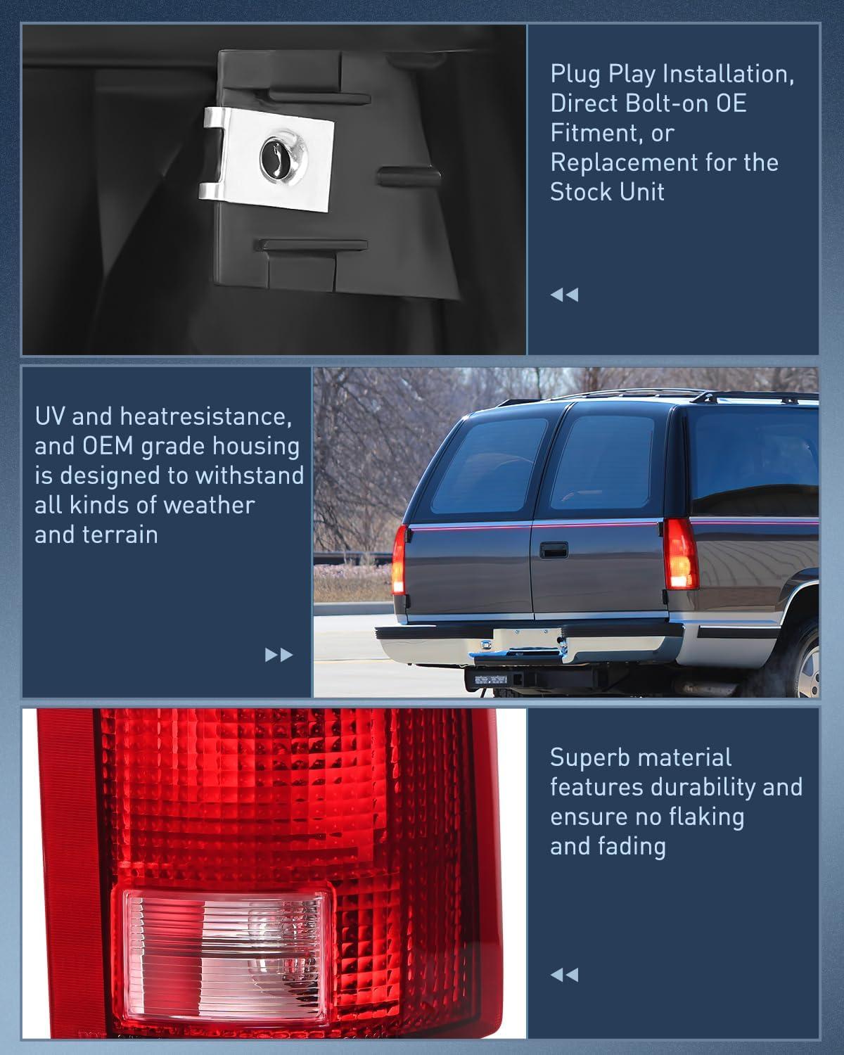 imageNilight Taillight Assembly Compatible with 1988 1989 1990 1991 1992 1993 1994 1995 1996 1997 1998 1999 Chevy GMC CK Suburban Blazer Tahoe Yukon 1999 2000 Silverado Sierra Cadillac EscaladePassenger Side