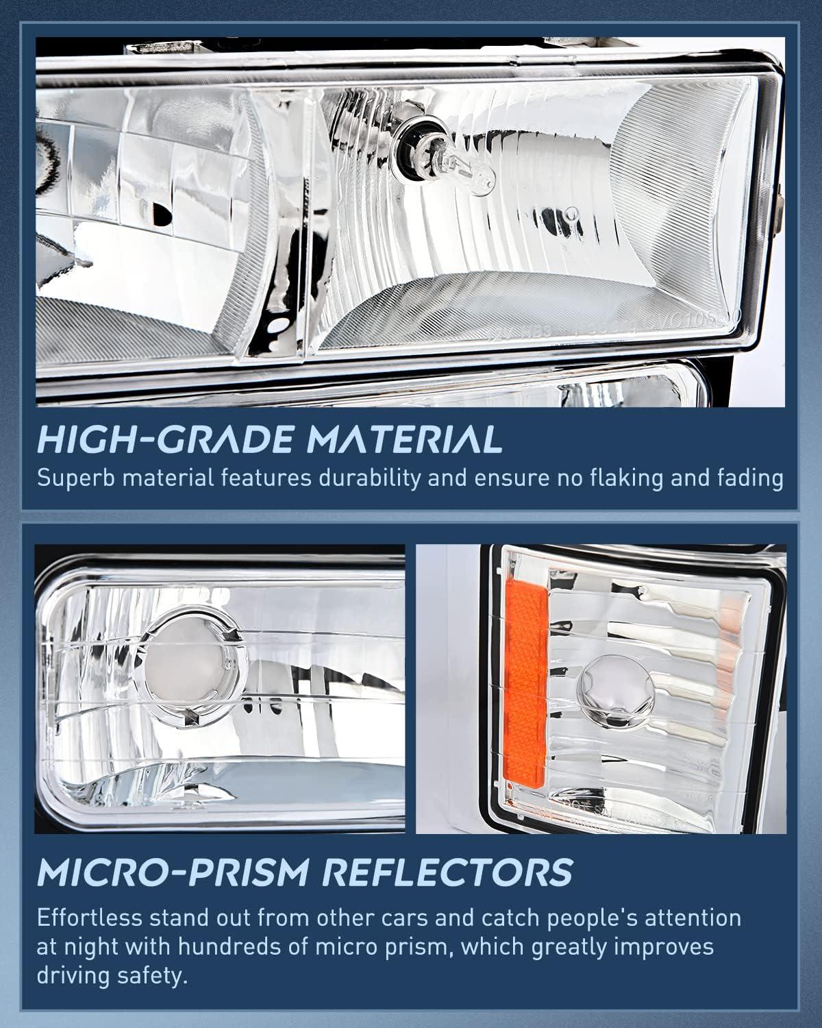 imageNilight Taillight Assembly Compatible with 1988 1989 1990 1991 1992 1993 1994 1995 1996 1997 1998 1999 Chevy GMC CK Suburban Blazer Tahoe Yukon 1999 2000 Silverado Sierra Cadillac EscaladeChrome Housing  Amber Reflector