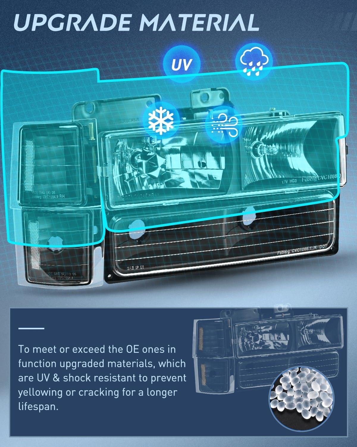 imageNilight Taillight Assembly Compatible with 1988 1989 1990 1991 1992 1993 1994 1995 1996 1997 1998 1999 Chevy GMC CK Suburban Blazer Tahoe Yukon 1999 2000 Silverado Sierra Cadillac EscaladeBlack Housing  Clear Reflector