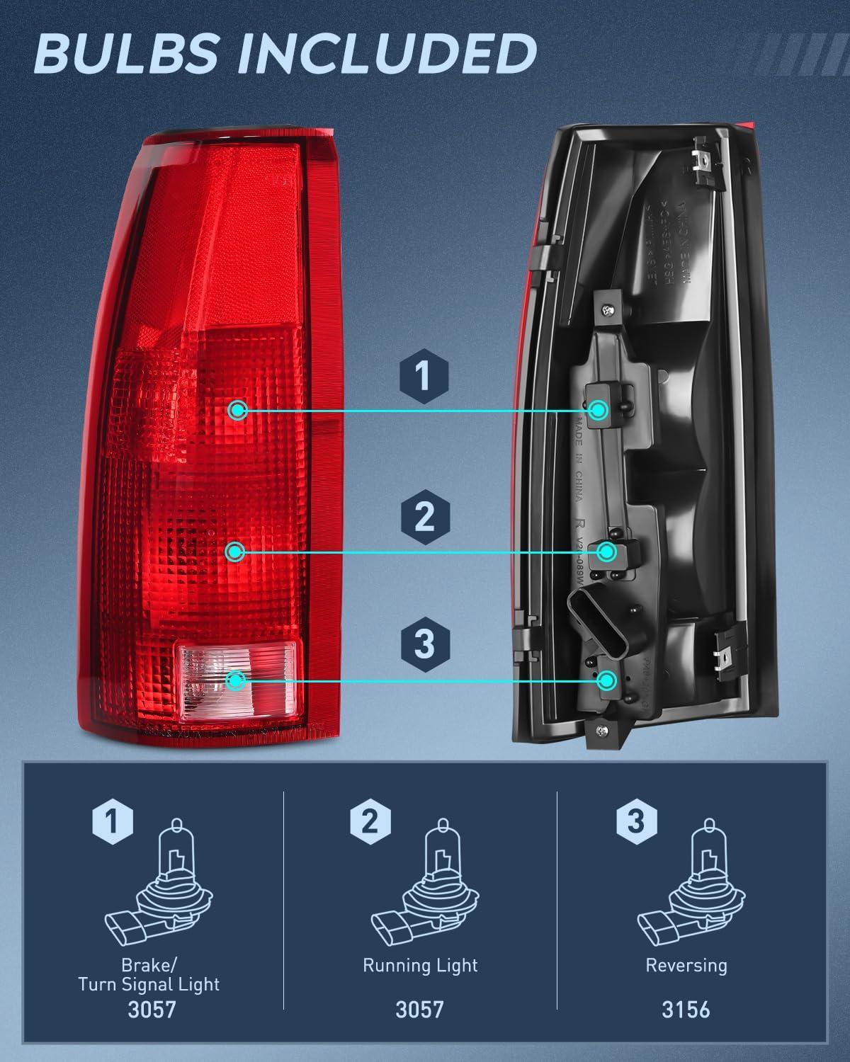 imageNilight Taillight Assembly Compatible with 1988 1989 1990 1991 1992 1993 1994 1995 1996 1997 1998 1999 Chevy GMC CK Suburban Blazer Tahoe Yukon 1999 2000 Silverado Sierra Cadillac EscaladeChrome Housing  Amber Reflector Combo