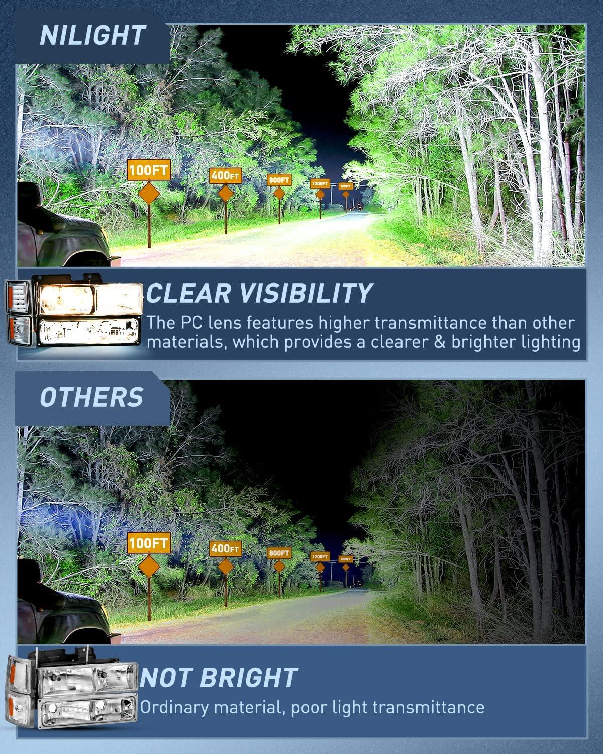 imageNilight Taillight Assembly Compatible with 1988 1989 1990 1991 1992 1993 1994 1995 1996 1997 1998 1999 Chevy GMC CK Suburban Blazer Tahoe Yukon 1999 2000 Silverado Sierra Cadillac EscaladeChrome Housing  Amber Reflector