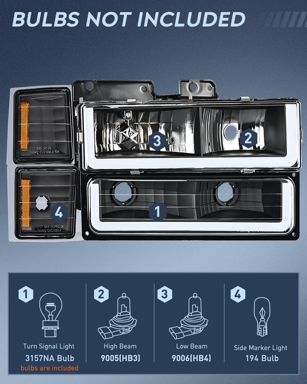 imageNilight Taillight Assembly Compatible with 1988 1989 1990 1991 1992 1993 1994 1995 1996 1997 1998 1999 Chevy GMC CK Suburban Blazer Tahoe Yukon 1999 2000 Silverado Sierra Cadillac EscaladeBlack  Amber Reflector