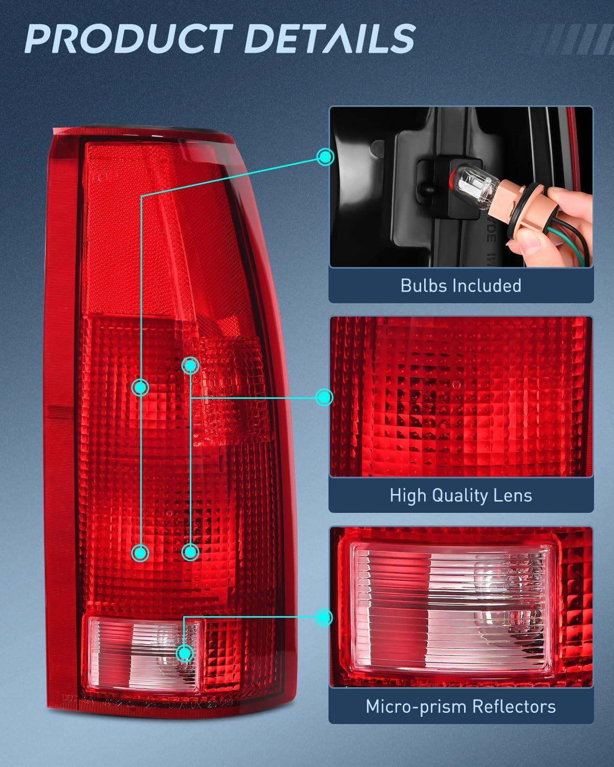 imageNilight Taillight Assembly Compatible with 1988 1989 1990 1991 1992 1993 1994 1995 1996 1997 1998 1999 Chevy GMC CK Suburban Blazer Tahoe Yukon 1999 2000 Silverado Sierra Cadillac EscaladePassenger Side