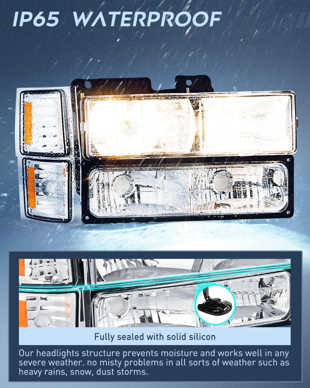 imageNilight Taillight Assembly Compatible with 1988 1989 1990 1991 1992 1993 1994 1995 1996 1997 1998 1999 Chevy GMC CK Suburban Blazer Tahoe Yukon 1999 2000 Silverado Sierra Cadillac EscaladeChrome Housing  Amber Reflector