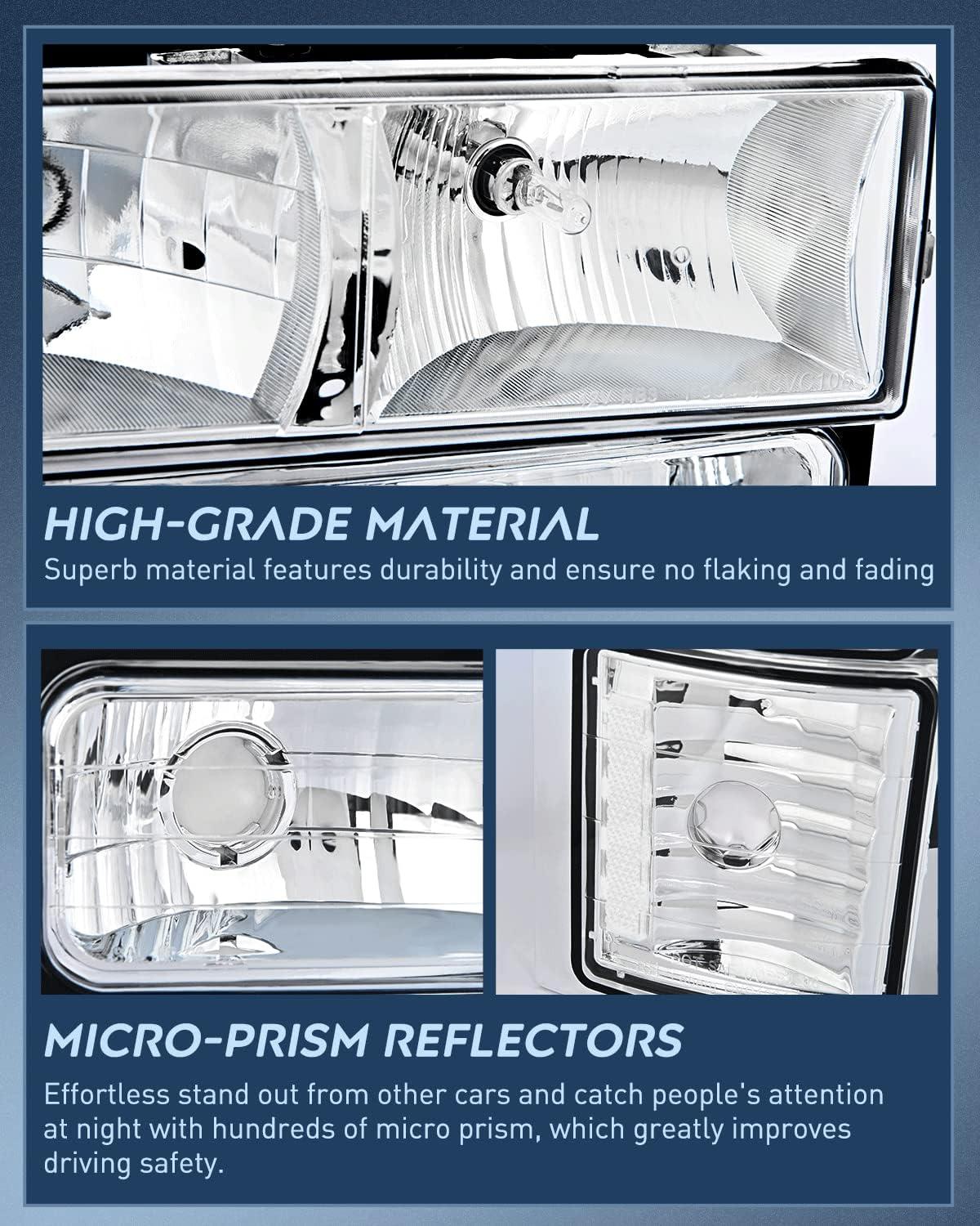 imageNilight Taillight Assembly Compatible with 1988 1989 1990 1991 1992 1993 1994 1995 1996 1997 1998 1999 Chevy GMC CK Suburban Blazer Tahoe Yukon 1999 2000 Silverado Sierra Cadillac EscaladeChrome Housing Clear Reflector